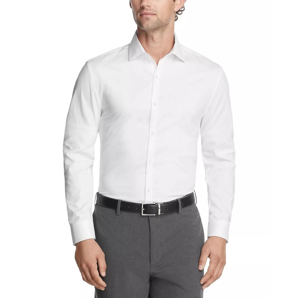 NWT Kenneth Cole Dress Shirt Men's M 15 White Flex Stretch Slim Fit